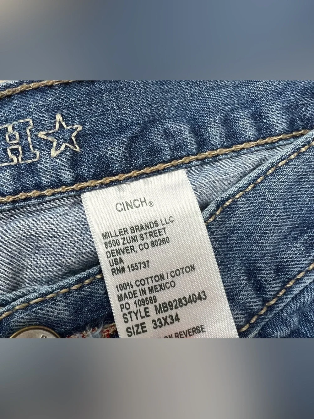 Mens Cinch White Label Western Denim Blue Jeans Relaxed Fit Size 33x34